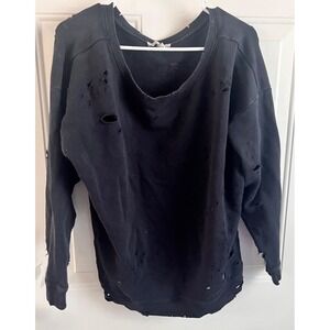 Express One Eleven Black Distressed Cutout Oversized Sweatshirt Size G